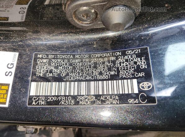 JTDEPMAE4MJ188881 2021 TOYOTA COROLLA Black Vista del compartimento del motor