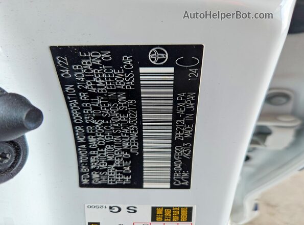 JTDEPMAE5N3022178 2022 TOYOTA COROLLA White Vista del compartimento del motor