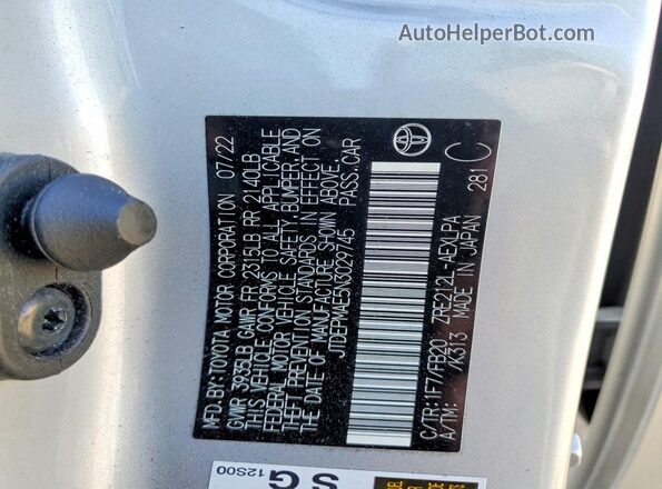 JTDEPMAE5N3029745 2022 TOYOTA COROLLA Silver Vista del compartimento del motor