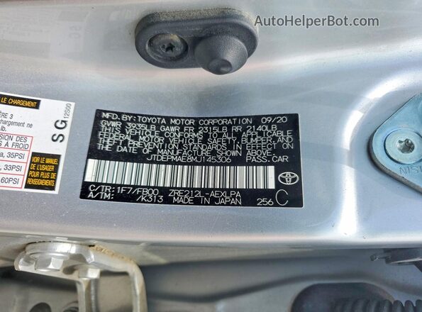 JTDEPMAE8MJ145306 2021 TOYOTA COROLLA Серебряный Вид наклейки с VIN-кодом