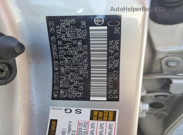 JTDEPMAE9MJ138106 2021 TOYOTA COROLLA Серебряный Вид наклейки с VIN-кодом