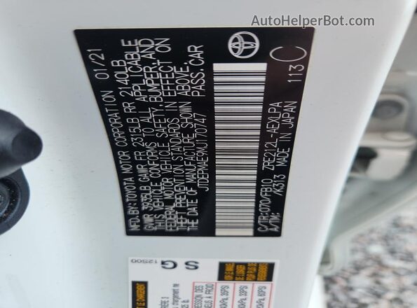 JTDEPMAE9MJ170747 2021 TOYOTA COROLLA White Vista del compartimento del motor