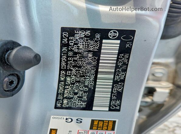 JTDEPMAEXMJ118012 2021 TOYOTA COROLLA Gray VIN კოდის სტიკერის ხედი