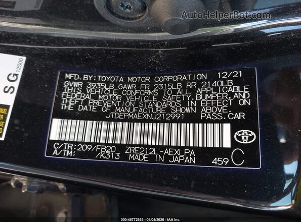JTDEPMAEXNJ212991 2022 TOYOTA COROLLA Черный Вид подкапотного пространства
