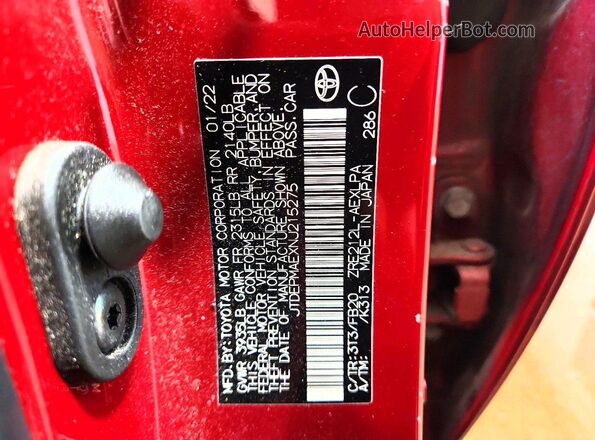 JTDEPMAEXNJ215275 2022 TOYOTA COROLLA Red ძრავის განყოფილების ხედი