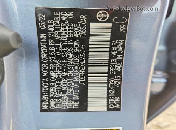 JTDEPMAEXNJ222775 2022 TOYOTA COROLLA Blue ძრავის განყოფილების ხედი