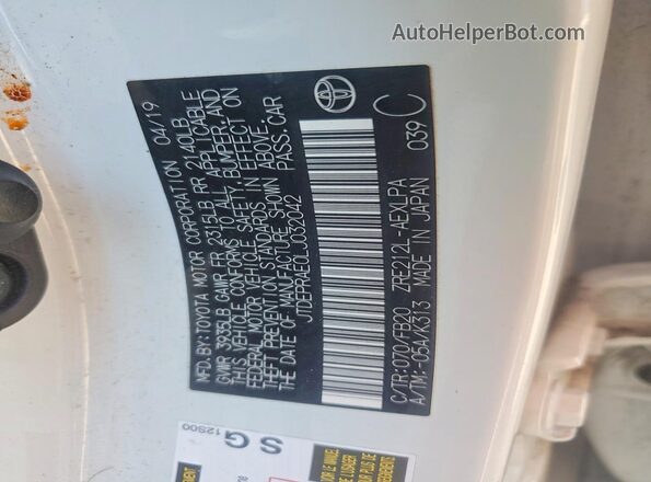 JTDEPRAE0LJ032042 2020 TOYOTA COROLLA White ძრავის განყოფილების ხედი