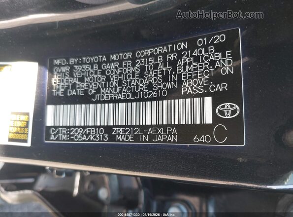 JTDEPRAE0LJ102610 2020 TOYOTA COROLLA Черный Вид подкапотного пространства