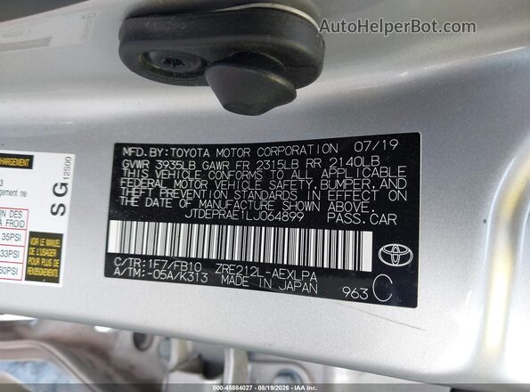 JTDEPRAE1LJ064899 2020 TOYOTA COROLLA Silver Widok komory silnika