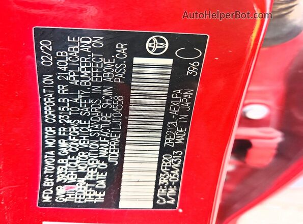 JTDEPRAE1LJ104558 2020 TOYOTA COROLLA Red Engine compartment view
