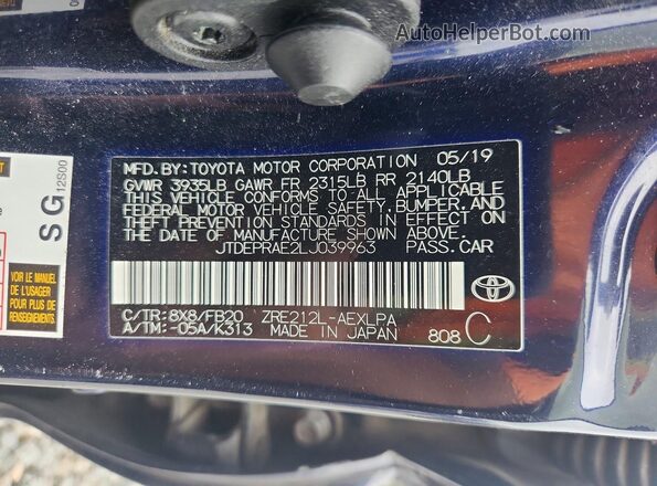 JTDEPRAE2LJ039963 2020 TOYOTA COROLLA Blue Widok komory silnika