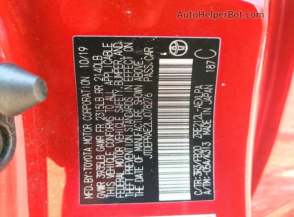 JTDEPRAE2LJ078276 2020 TOYOTA COROLLA Red Շարժիչի բաժամունքի տեսք