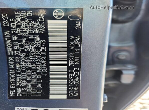 JTDEPRAE2LJ108778 2020 TOYOTA COROLLA Blue Շարժիչի բաժամունքի տեսք