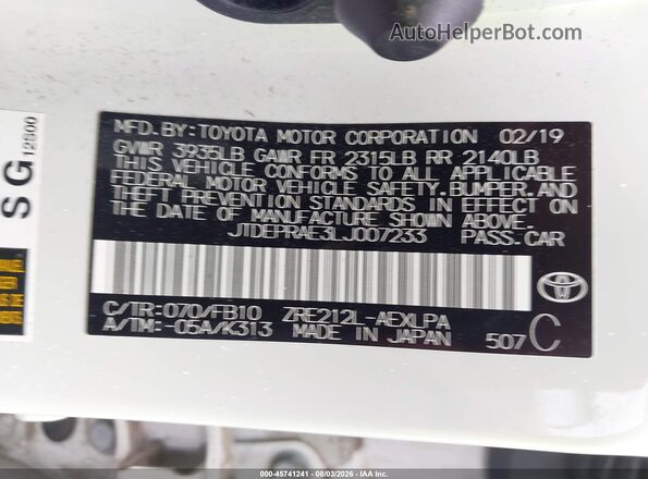 JTDEPRAE3LJ007233 2020 TOYOTA COROLLA White Vista del compartimento del motor