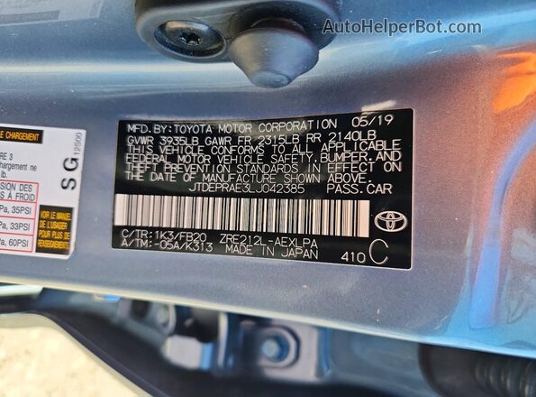 JTDEPRAE3LJ042385 2020 TOYOTA COROLLA Blue Engine compartment view
