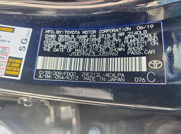 JTDEPRAE3LJ055962 2020 TOYOTA COROLLA Black Engine compartment view