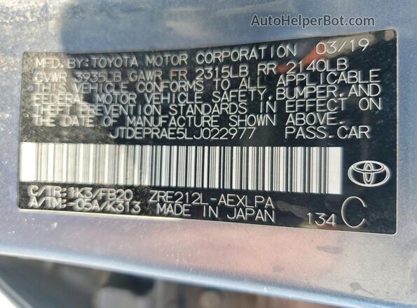 JTDEPRAE5LJ022977 2020 TOYOTA COROLLA Blue Շարժիչի բաժամունքի տեսք
