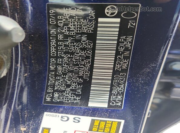 JTDEPRAE5LJ061827 2020 TOYOTA COROLLA Blue Вид підкапотного простору