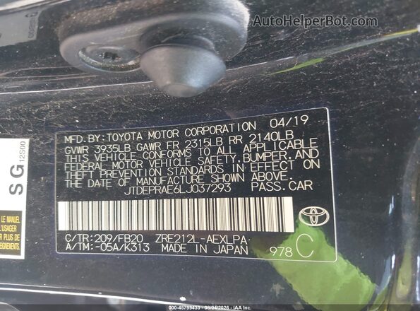 JTDEPRAE6LJ037293 2020 TOYOTA COROLLA Black Widok komory silnika