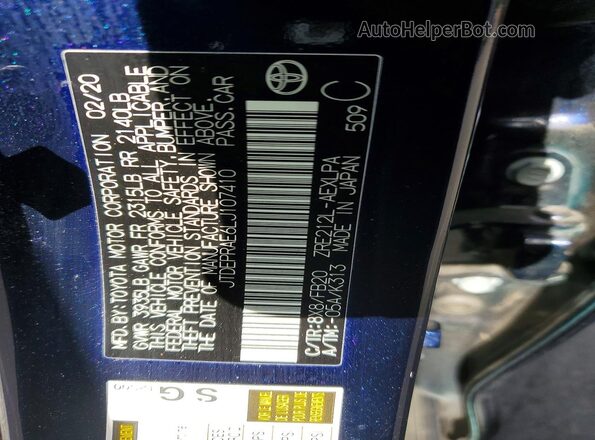JTDEPRAE6LJ107410 2020 TOYOTA COROLLA Blue Widok komory silnika