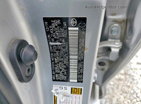 JTDEPRAE7LJ096692 2020 TOYOTA COROLLA Silver Vista del compartimento del motor