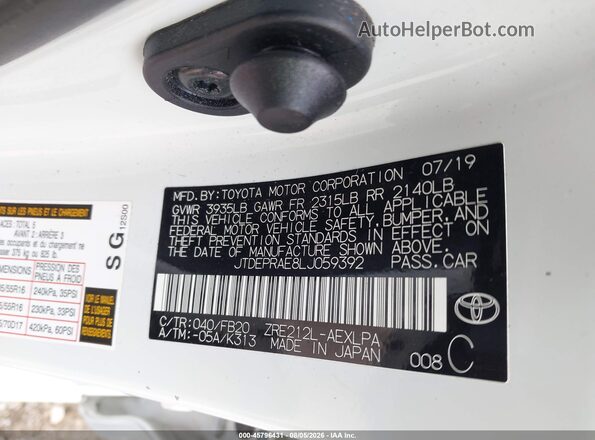 JTDEPRAE8LJ059392 2020 TOYOTA COROLLA White Widok komory silnika