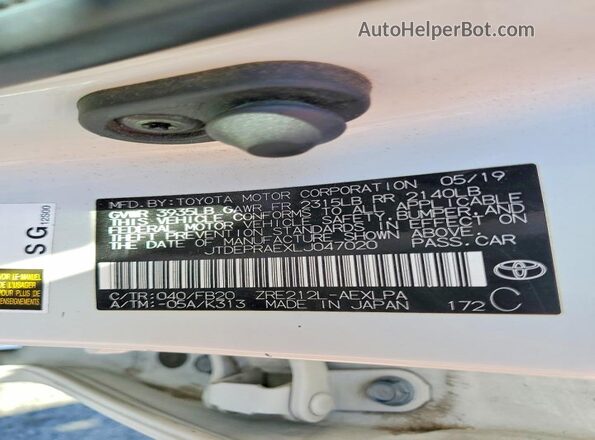 JTDEPRAEXLJ047020 2020 TOYOTA COROLLA White Շարժիչի բաժամունքի տեսք