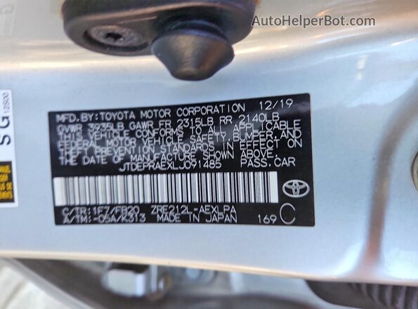 JTDEPRAEXLJ091485 2020 TOYOTA COROLLA Silver VIN կոդի պիտակի տեսք