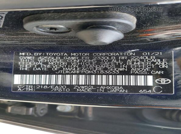 JTDKAMFP0M3183633 2021 TOYOTA PRIUS Black VIN կոդի պիտակի տեսք