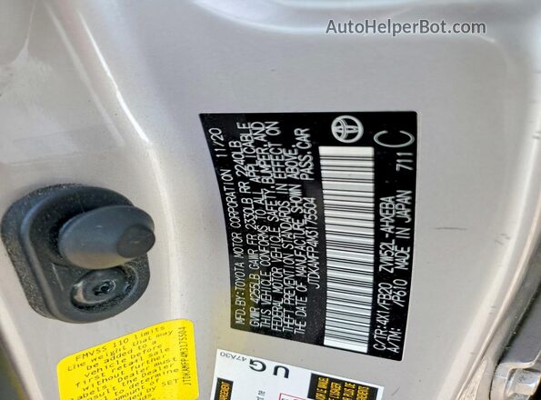 JTDKAMFP4M3175504 2021 TOYOTA PRIUS Silver Widok naklejki z numerem VIN