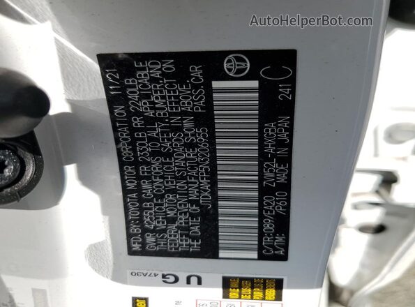 JTDKAMFP5N3206955 2022 TOYOTA PRIUS White Widok komory silnika