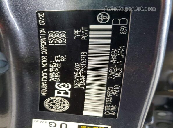 JTDKAMFP7M3163718 2021 TOYOTA PRIUS Gray Вид наклейки з VIN-кодом