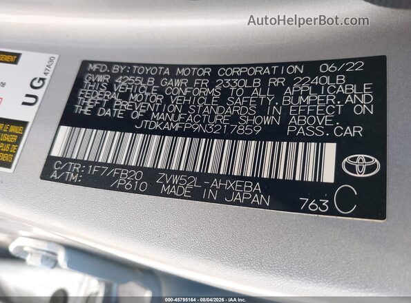 JTDKAMFP9N3217859 2022 TOYOTA PRIUS PRIME Silver ძრავის განყოფილების ხედი