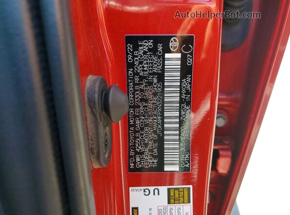 JTDKAMFPXN3221905 2022 TOYOTA PRIUS Red 