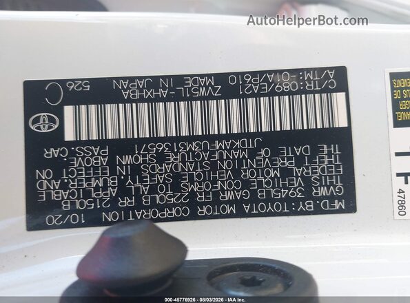JTDKAMFU3M3136571 2021 TOYOTA PRIUS White Engine compartment view