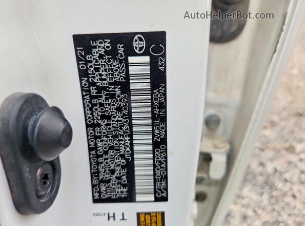 JTDKAMFU3M3140393 2021 TOYOTA PRIUS Белый Вид подкапотного пространства