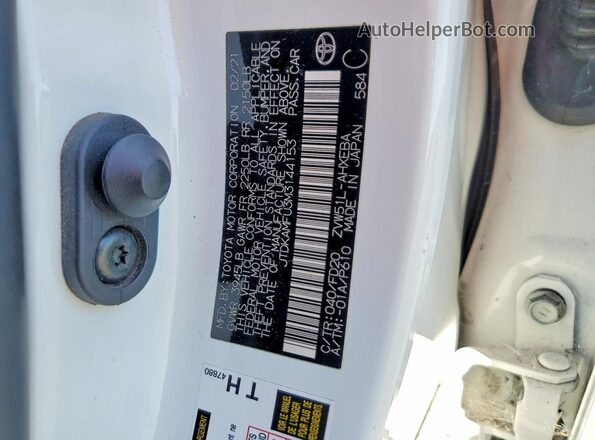 JTDKAMFU3M3144153 2021 TOYOTA PRIUS White VIN კოდის სტიკერის ხედი