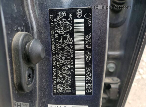 JTDKAMFU4M3141939 2021 TOYOTA PRIUS Gray VIN კოდის სტიკერის ხედი