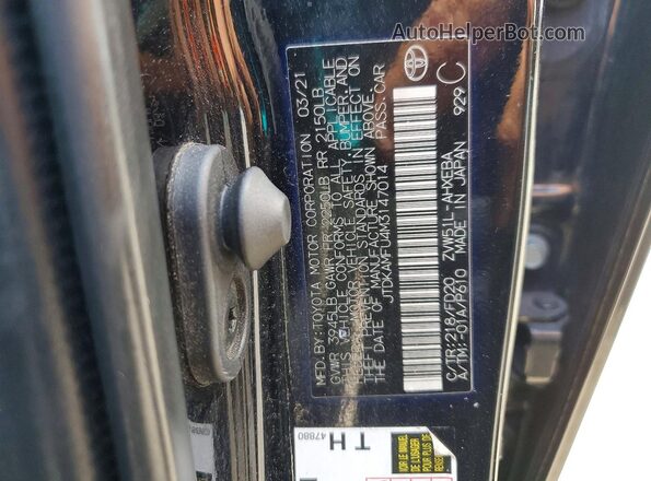 JTDKAMFU4M3147014 2021 TOYOTA PRIUS Black Вид наклейки з VIN-кодом