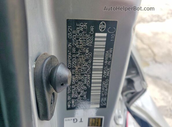 JTDKAMFU7M3146150 2021 TOYOTA PRIUS Silver Vista de la etiqueta del VIN