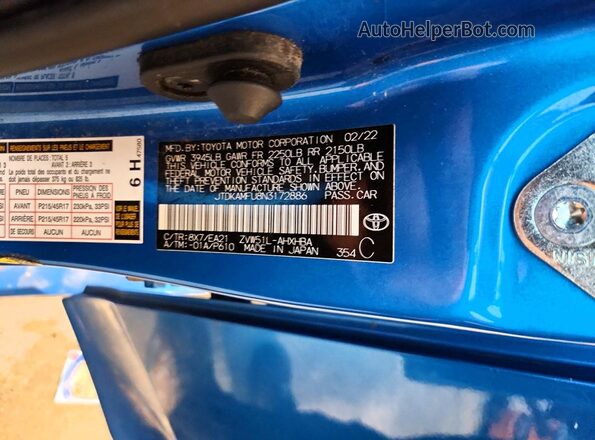 JTDKAMFU8N3172886 2022 TOYOTA PRIUS Blue Engine compartment view