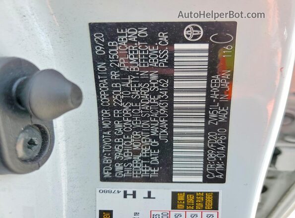 JTDKAMFU9M3134162 2021 TOYOTA PRIUS White Engine compartment view