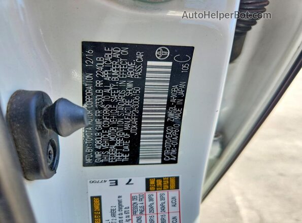 JTDKARFP2H3006150 2017 TOYOTA PRIUS White VIN sticker view