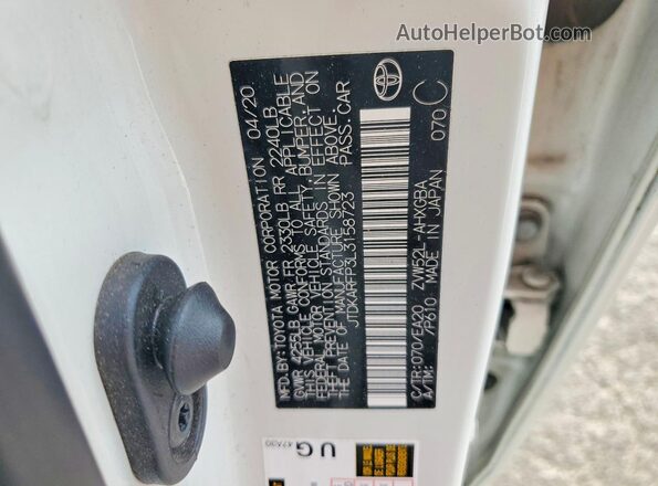 JTDKARFP3L3158723 2020 TOYOTA PRIUS White VIN sticker view