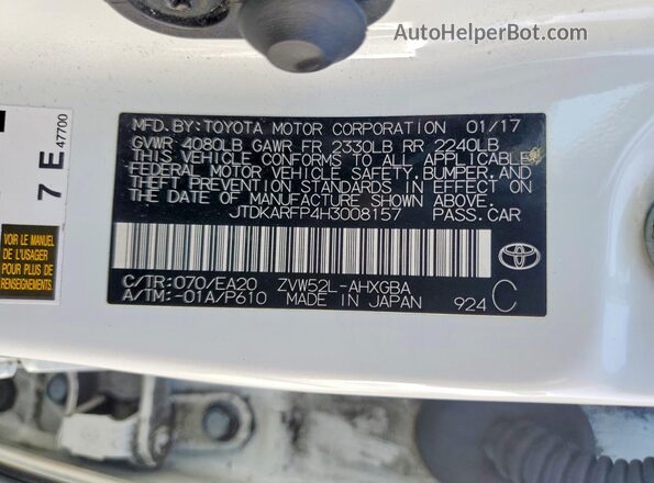 JTDKARFP4H3008157 2017 TOYOTA PRIUS White Widok komory silnika