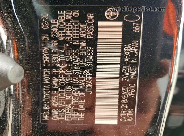 JTDKARFP5L3154639 2020 TOYOTA PRIUS Black Շարժիչի բաժամունքի տեսք