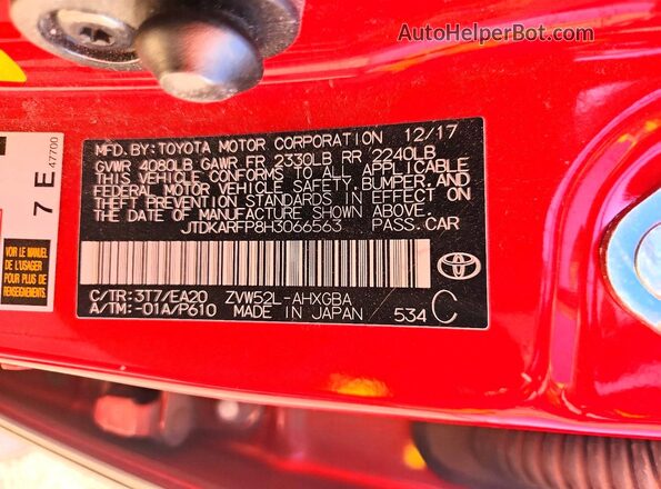 JTDKARFP8H3066563 2017 TOYOTA PRIUS Red VIN sticker view