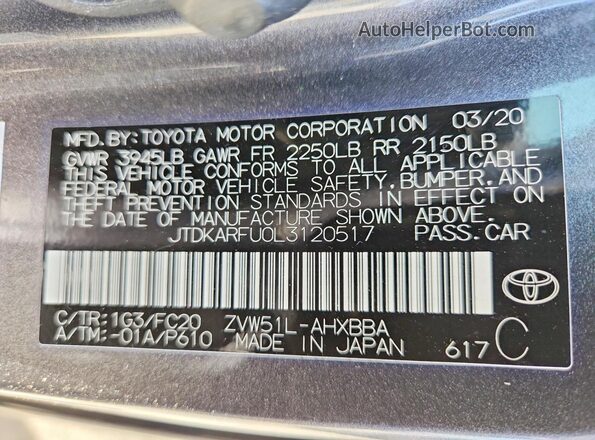 JTDKARFU0L3120517 2020 TOYOTA PRIUS Black ძრავის განყოფილების ხედი