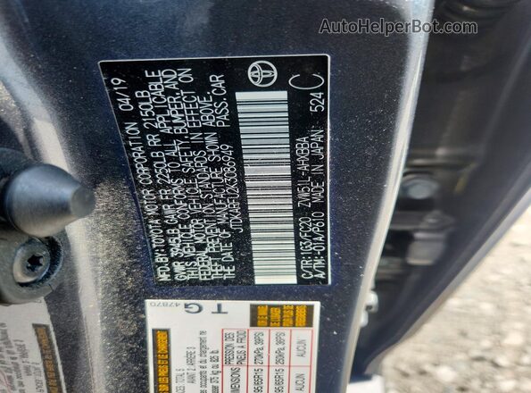 JTDKARFU2K3086949 2019 TOYOTA PRIUS Gray Вид наклейки з VIN-кодом