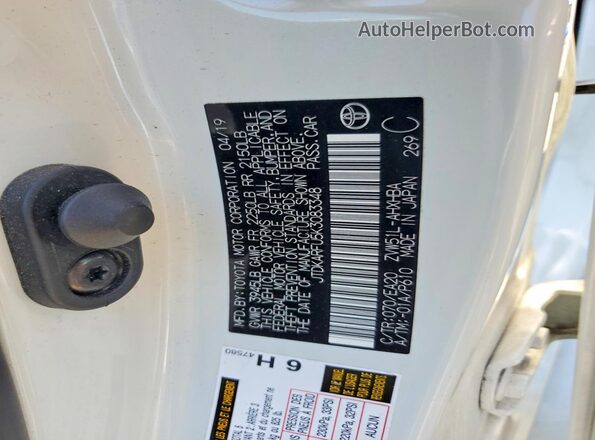 JTDKARFU5K3083348 2019 TOYOTA PRIUS White Vista del compartimento del motor